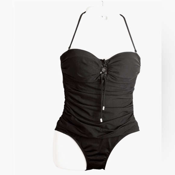 Ralph Lauren Black Slimming Laced up Bodice One Piece Swimsuit - Picture 1 of 7